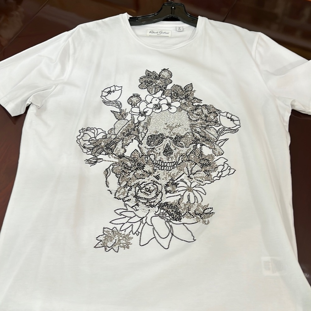Men’s rhinestone skull white t-shirt by Robert Graham size large